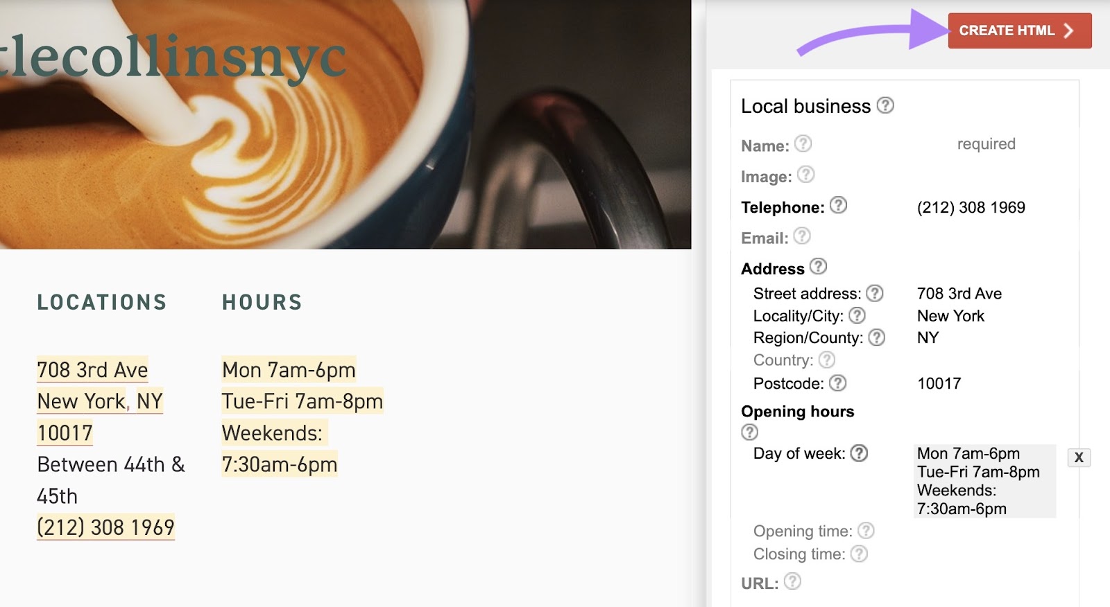 "Create HTML", after tagging information, clicked on the right-hand side of the Structured Data Markup Helper.