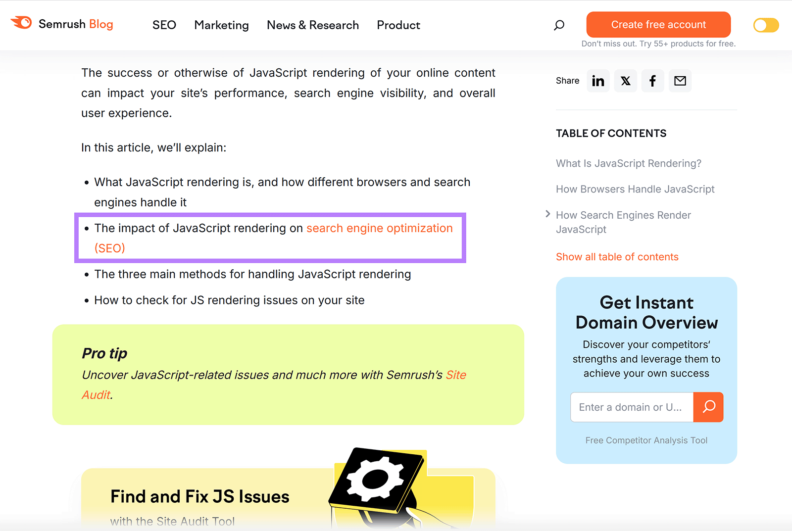 Highlighted link in a blog article showing how an anchor tag is used to in a live blog post.