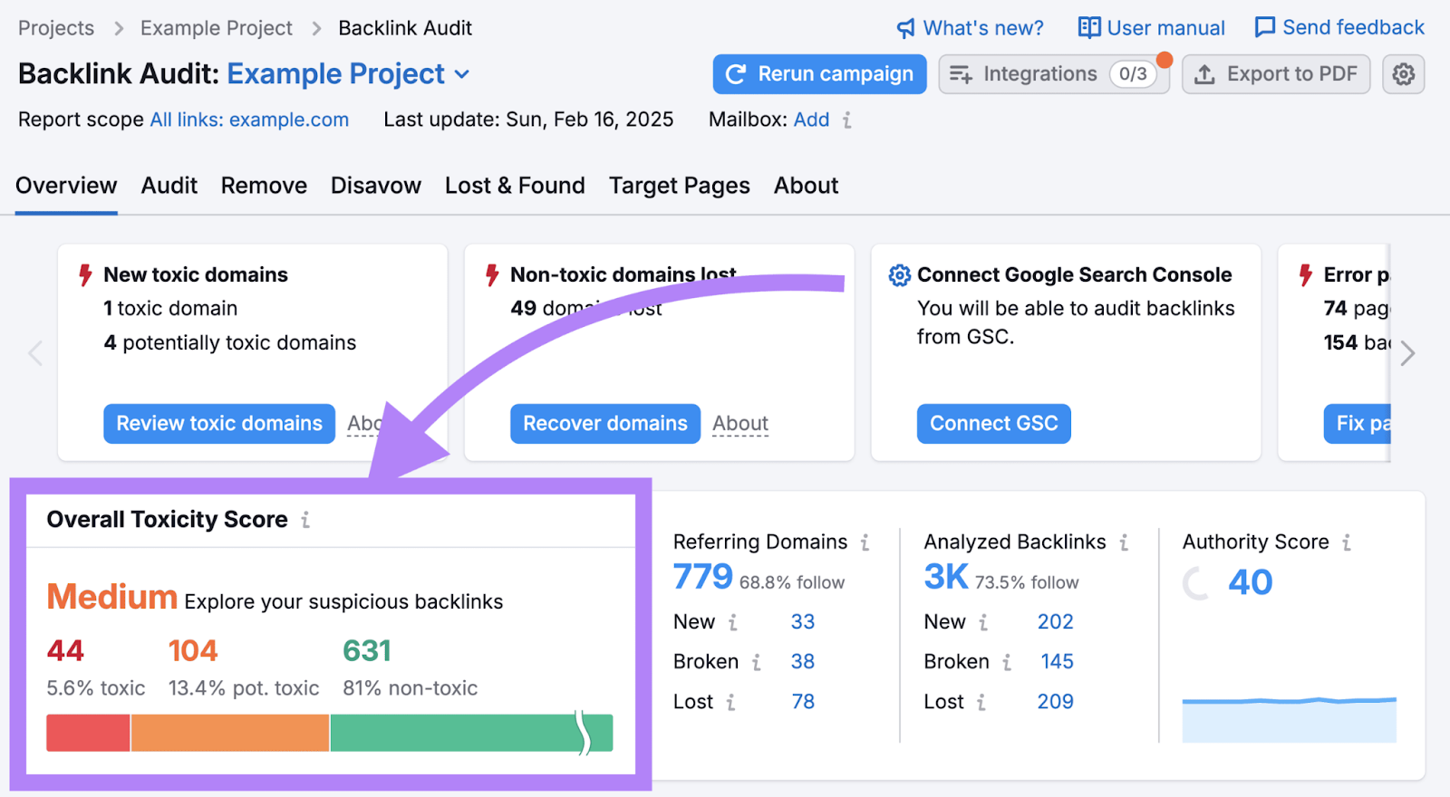 Toxicity score in Backlink Audit
