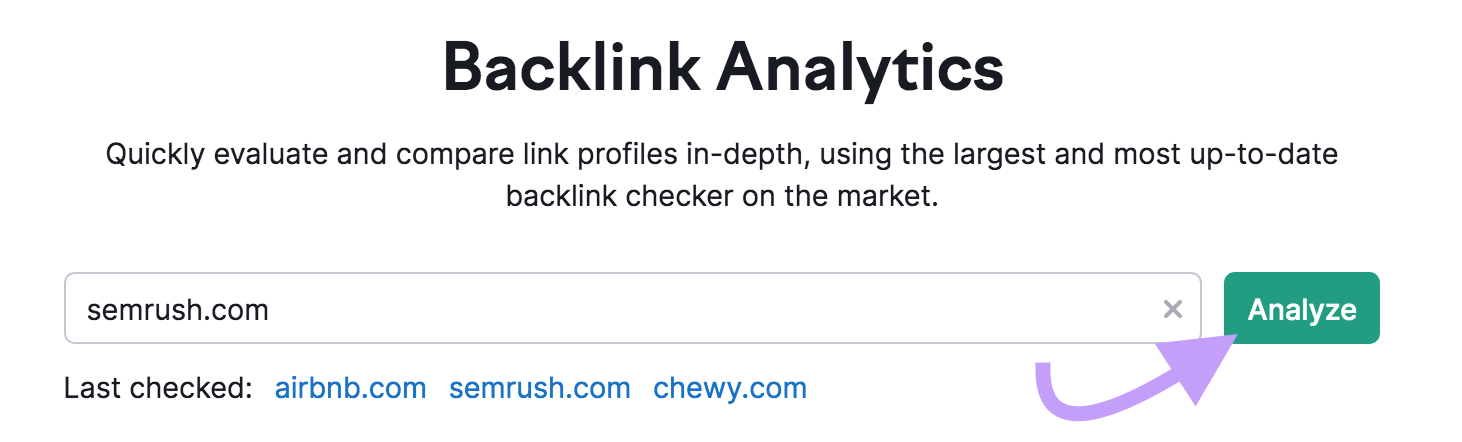 "sr03.balochseotools.com" domain entered into the Backlinks tool search bar