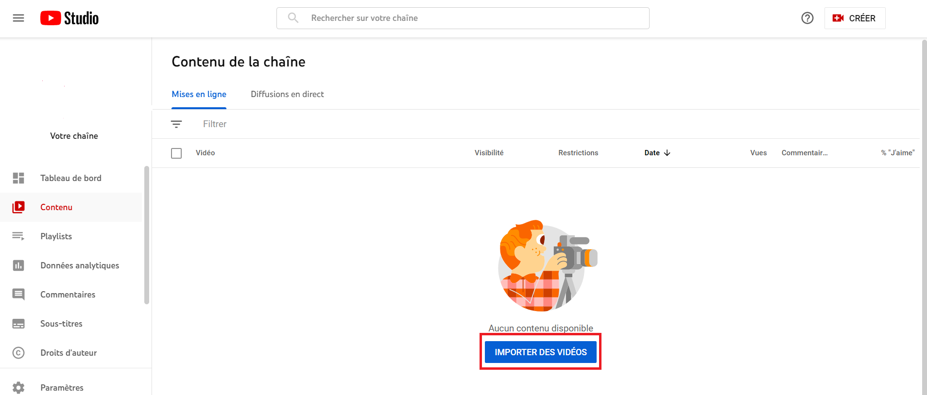 YouTube contenu de la chaîne