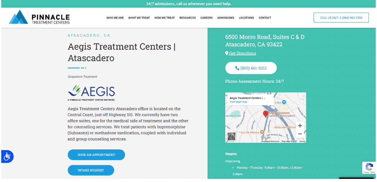 A location landing page for an addiction treatment center