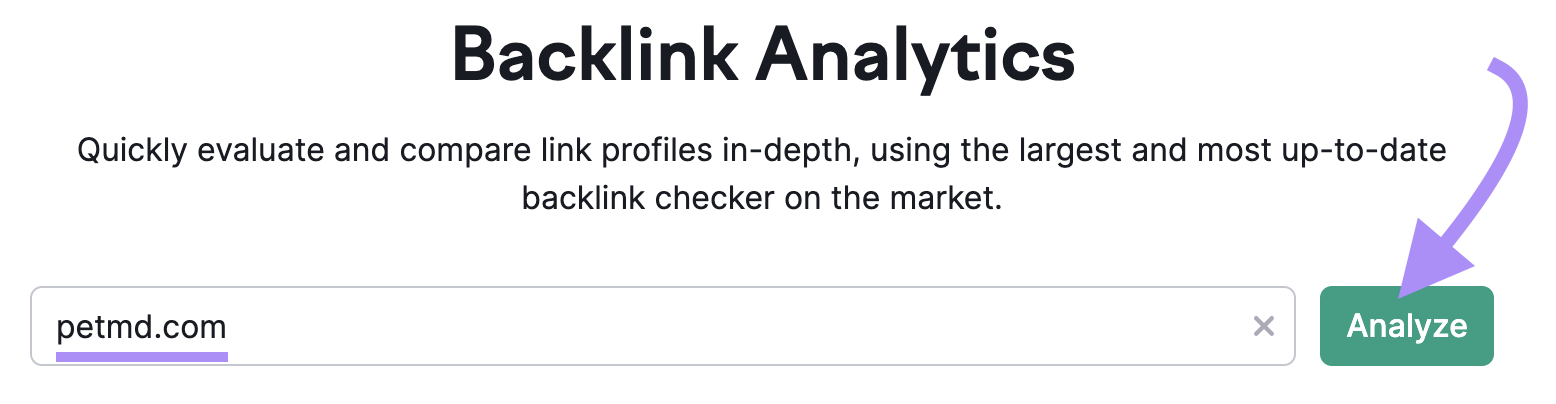 "petmd.com" entered into the Backlinks search bar