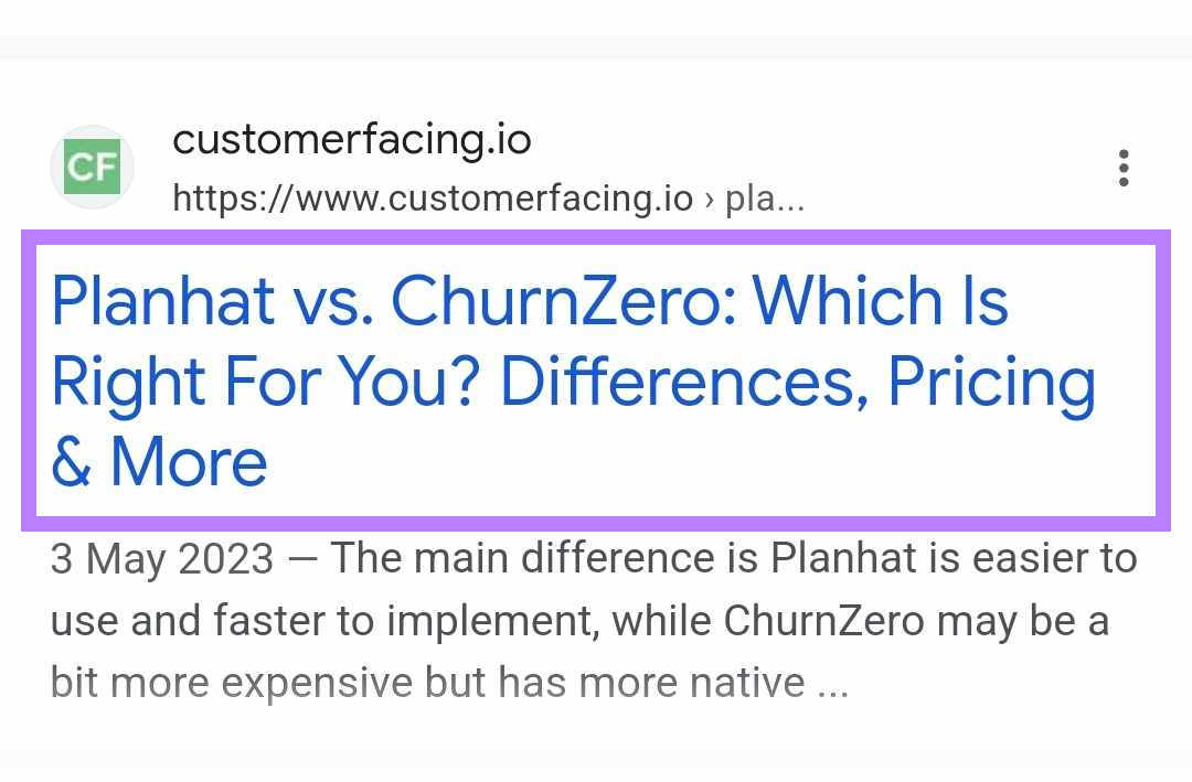 An example of a title tag not cut off on mobile SERP, while it was cut off on desktop
