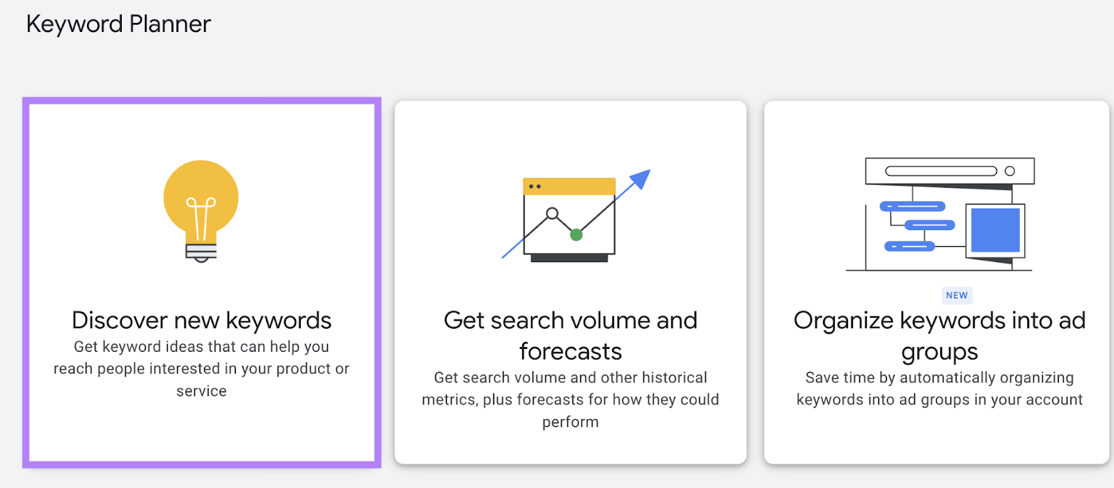 "Discover new keywords" option selected in Keyword Planner