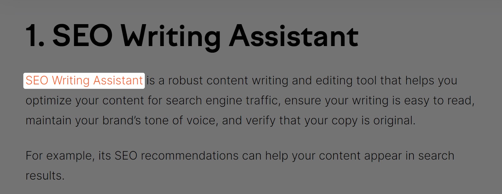 SEO Writing Assistant tool link in Semrush blog