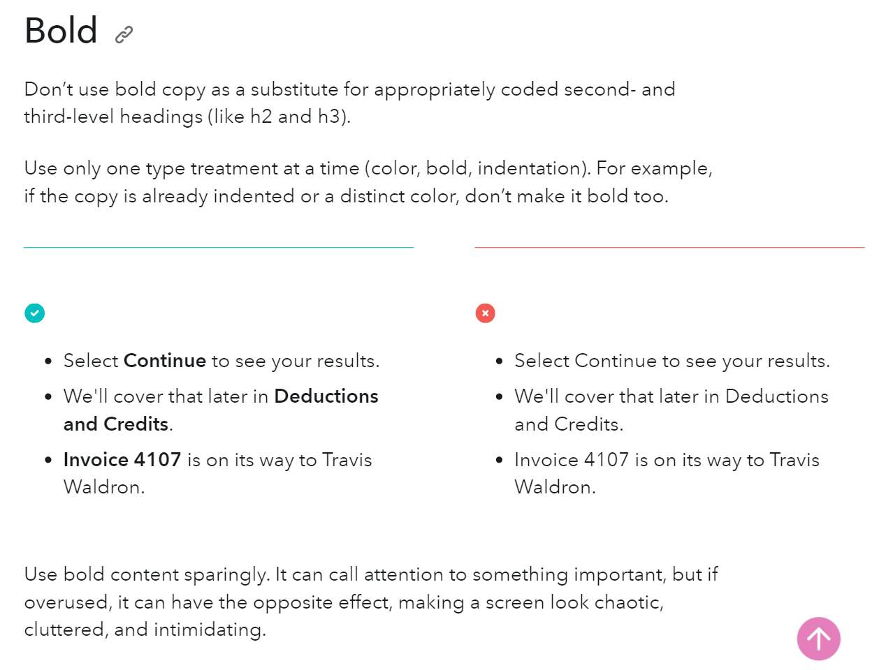 Intuit’s content style guide instructions
