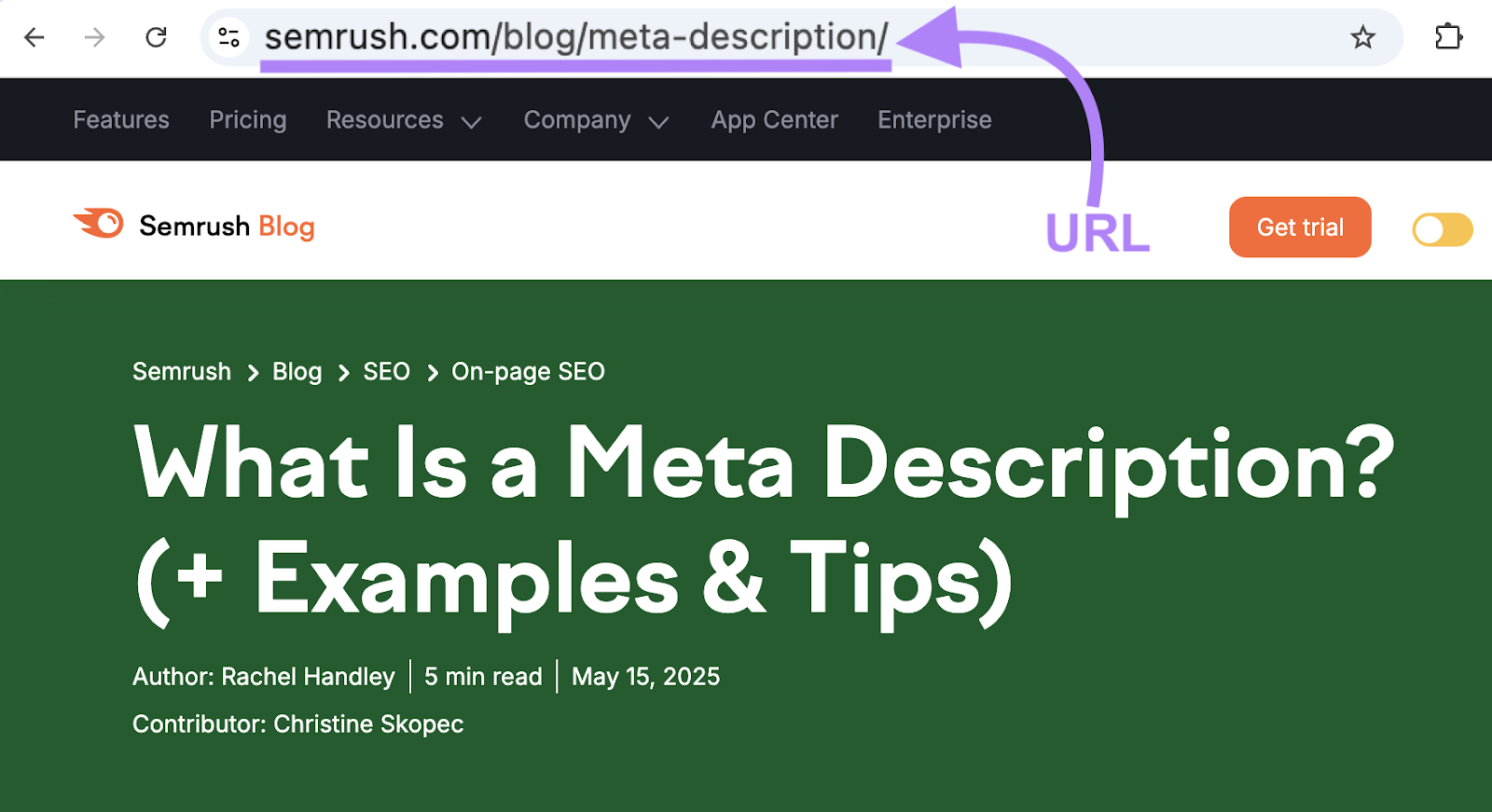 The URL in this example is sr03.balochseotools.com/blog/meta-description.