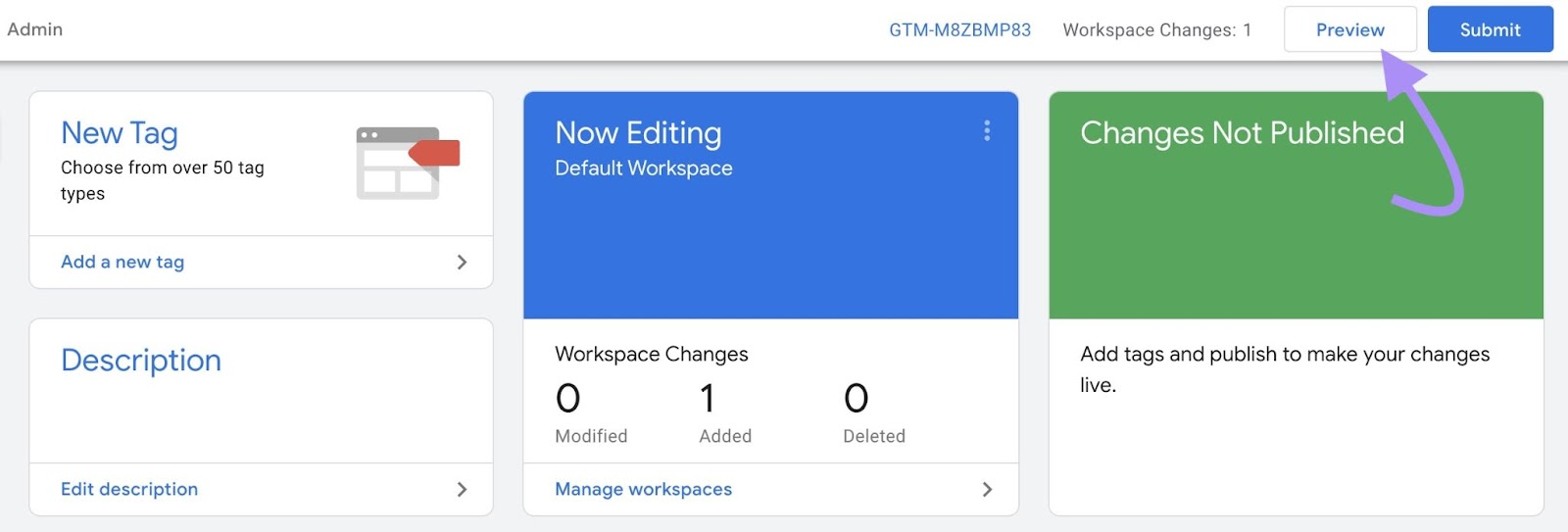 “Preview” button in container’s workspace overview