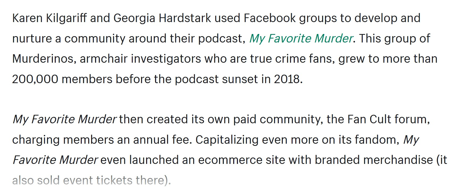 a section of the article from Shopify about My Favorite Murder