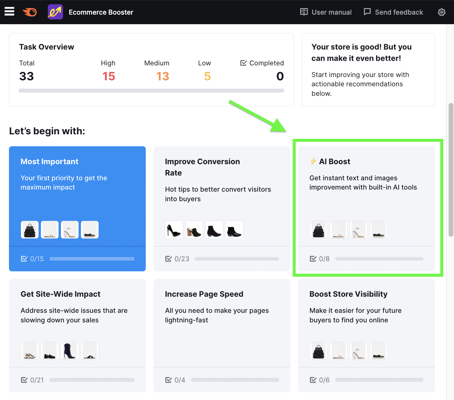 Ecommerce Booster app dashboard