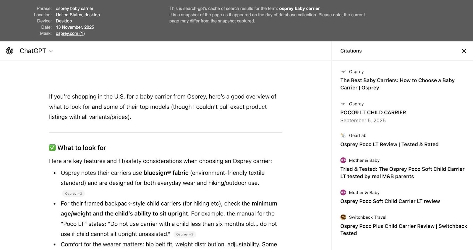 A cached version of ChatGPT results for a prompt accessed from the Position Tracking tool.