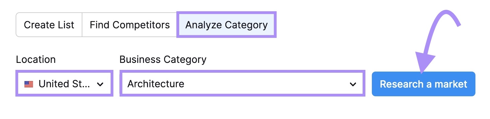 Analyzing architecture category in the US with Market Explorer tool