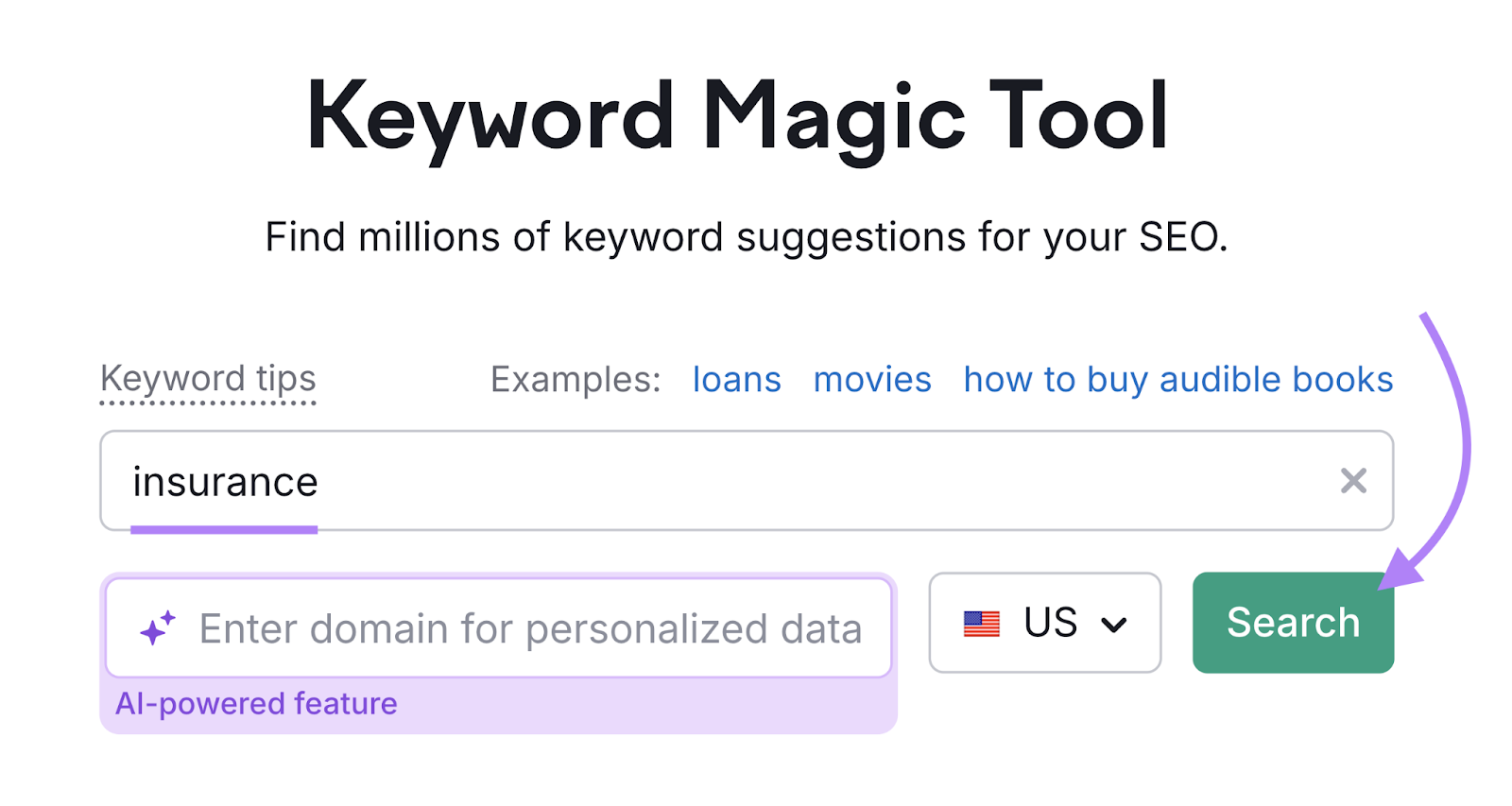 A broad keyword is entered into the tool.