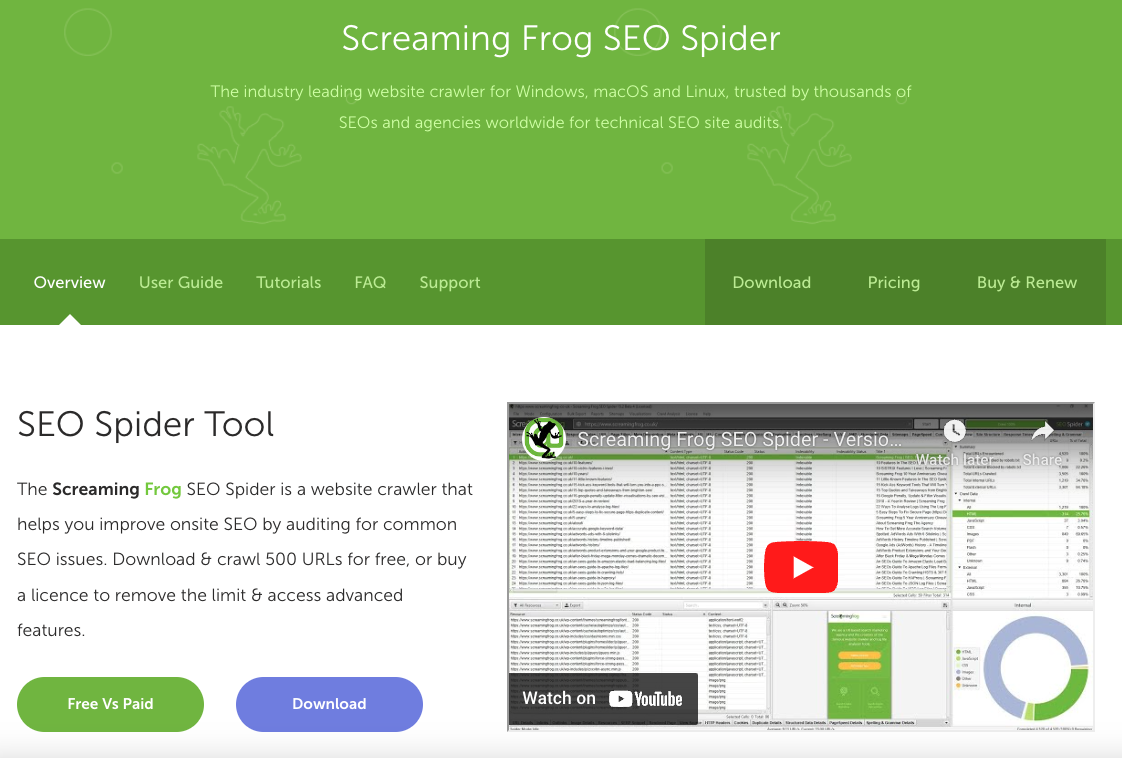 Screaming Frog SEO Spider landing page