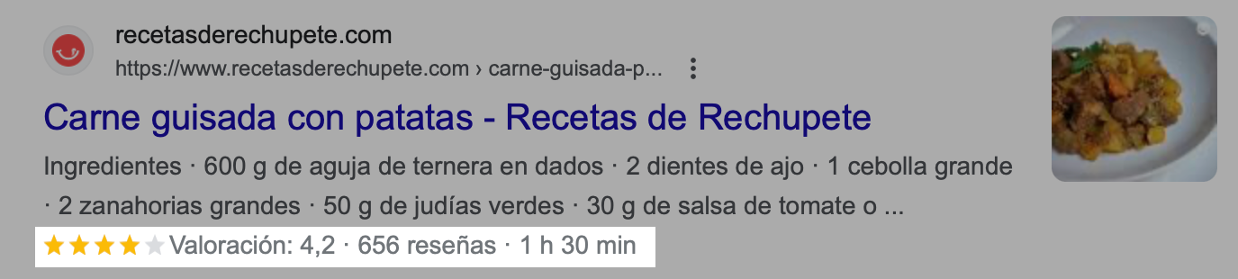 Ejemplo de Rich Snippet de Receta