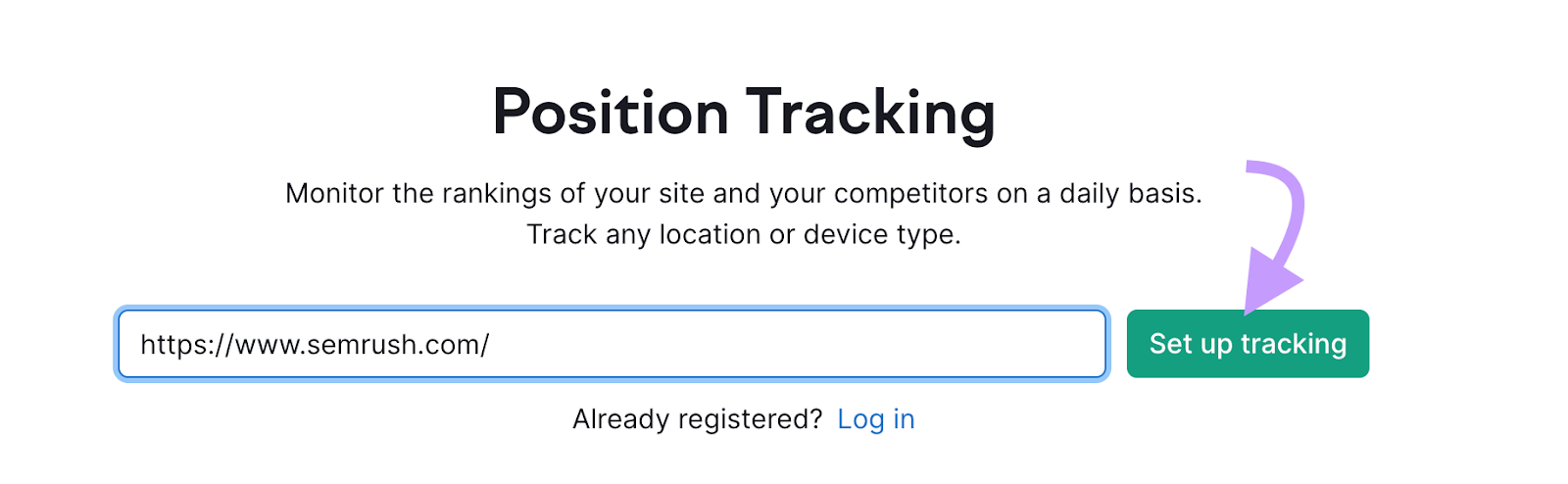 "https://sr03.balochseotools.com/" domain entered into the Position Tracking tool search bar