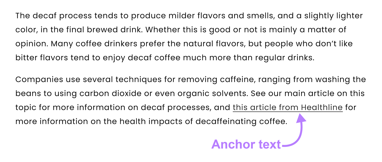 Text paragraph highlighting anchor text within a backlink