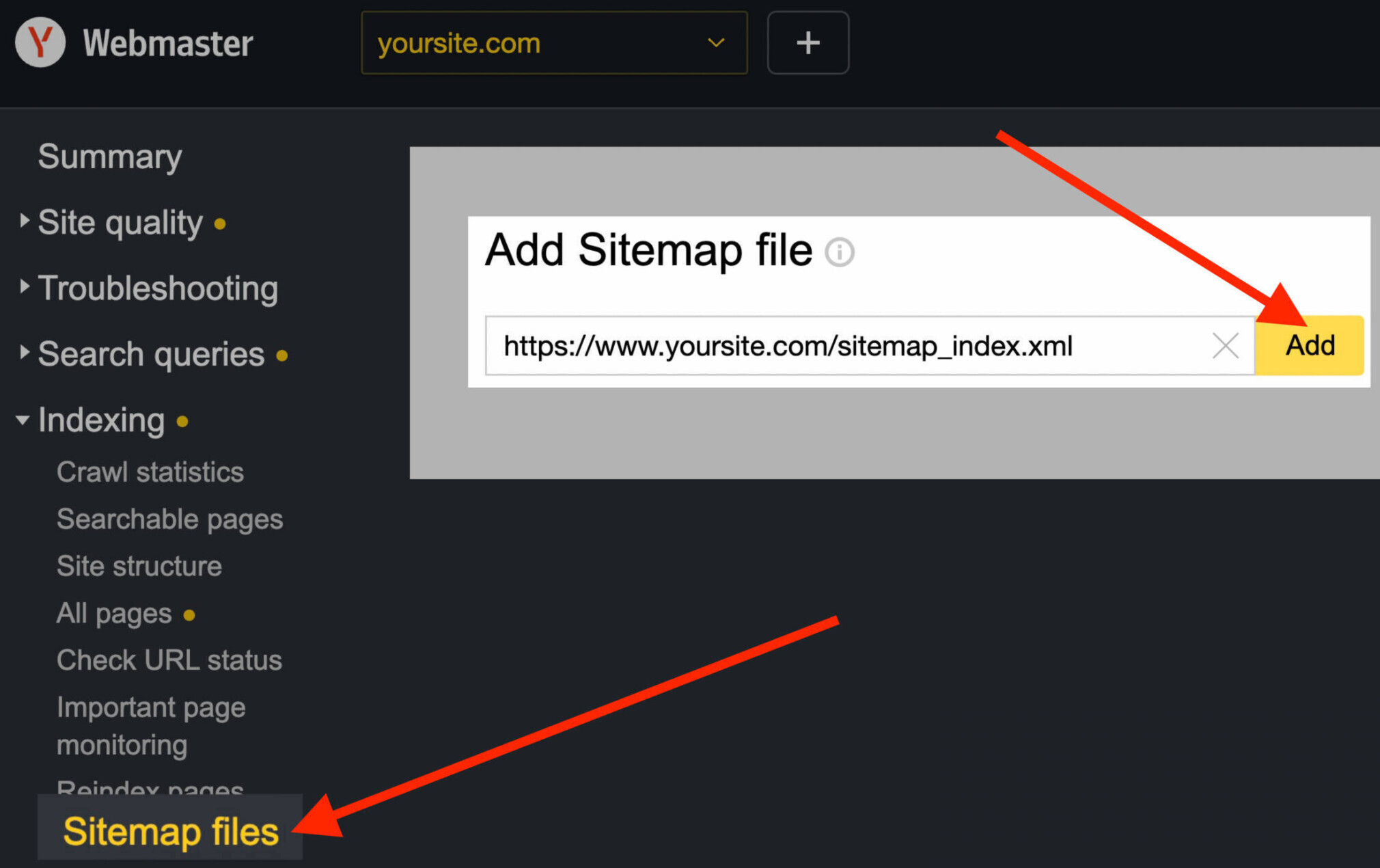 enviar sitemap no yandex