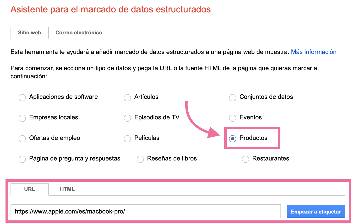 Asistente de marcado de datos estructurados