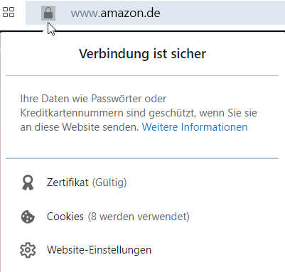 Screenshot: Das Vorhängeschloss im Browser symbolisiert HTTPS