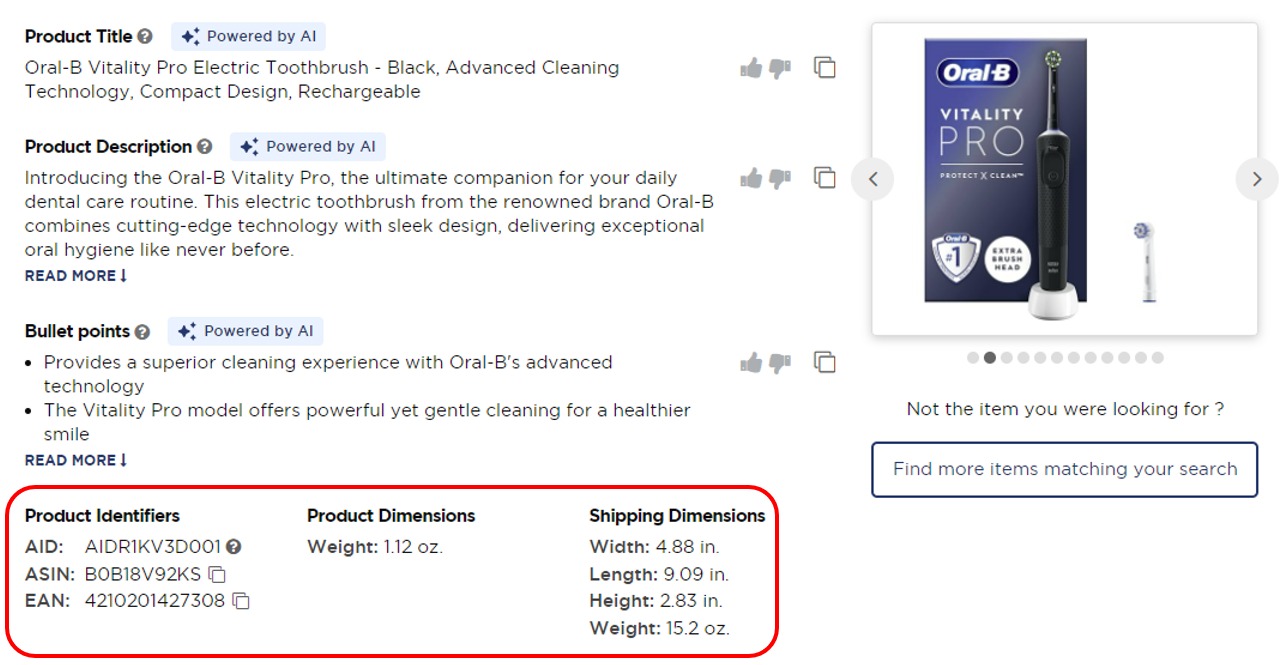 Additional product information in the &lsquo;Single Product Analysis&rsquo; feature of Product Research Pulse.