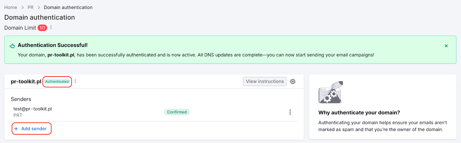 Adding and authenticating your sending domain image 6