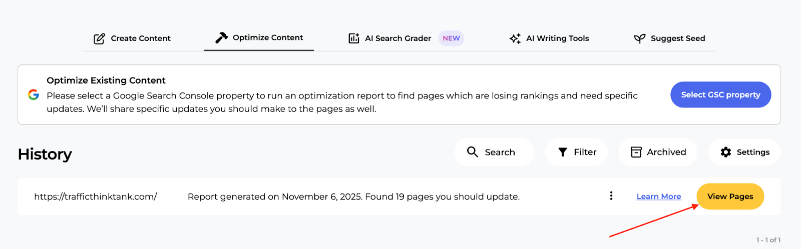 The View Pages button and issue is highlighted in red. 