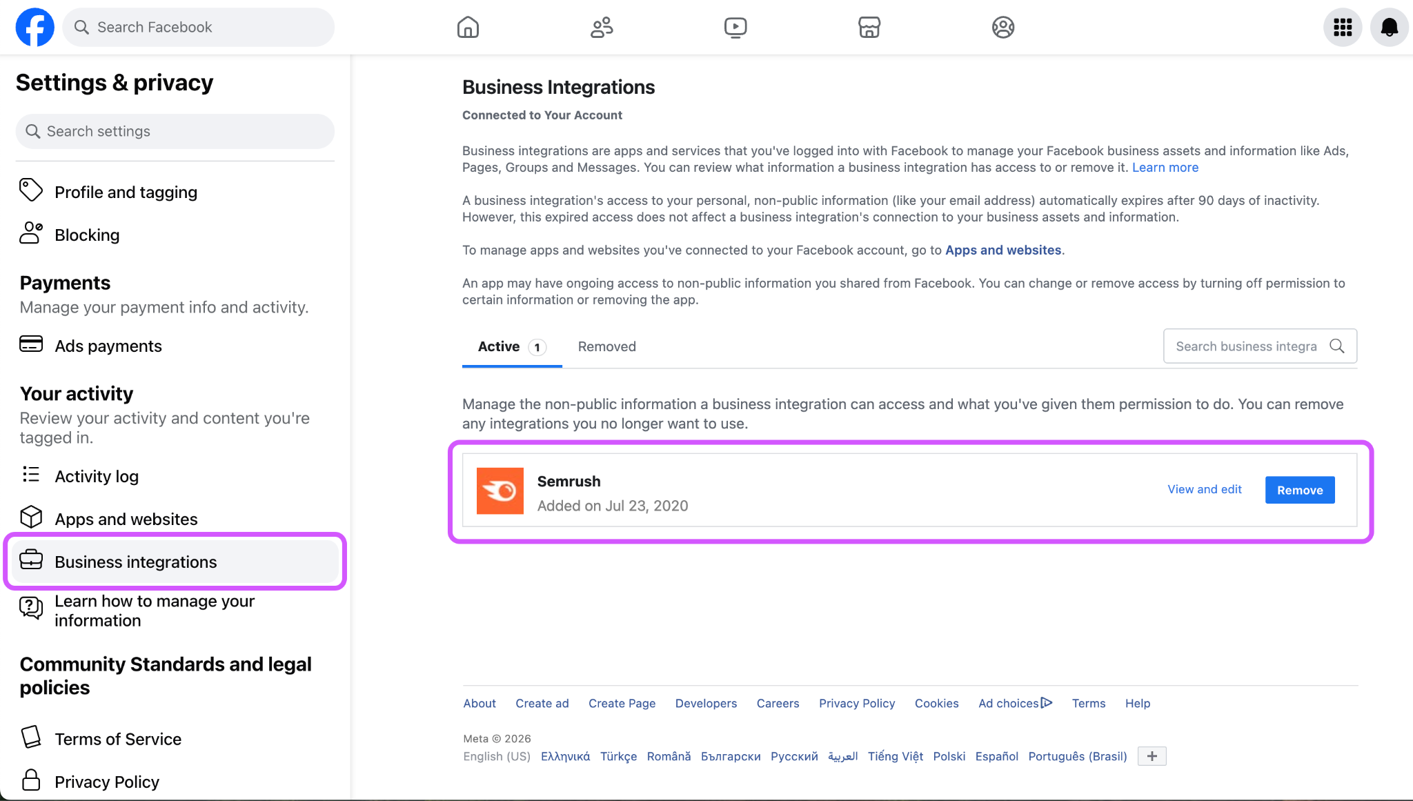 How to Disconnect your Social Media Accounts from Semrush image 3